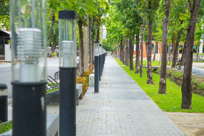 Safety lights along a walking path