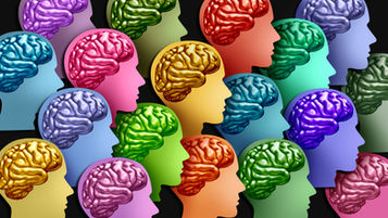 An illustration of heads in multiple bright colors