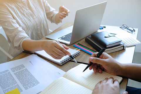 Two people planning together