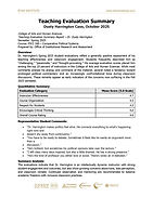 Institutional report showing strong overall ratings, with early notes about prolonged political commentary and a confrontational classroom tone.