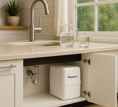 Oshxona ichida LG Kuno suv filtri o‘rnatilgan ko‘rinishda