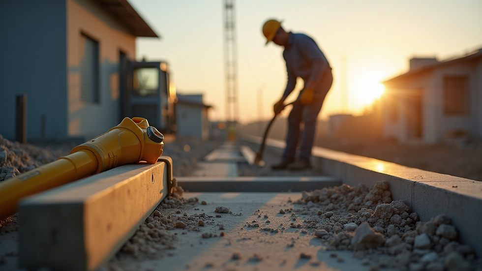Eye-level view of a construction worker using tools on a job site