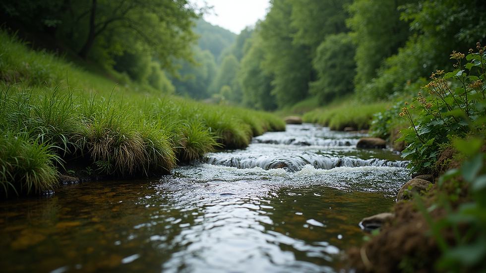 Close-up view of a lush and winding river in Millers Dale