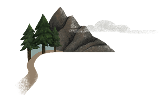 Hand-drawn outdoor mountain scene