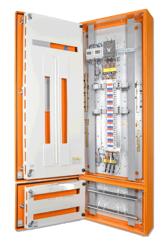 Distribution board with door open