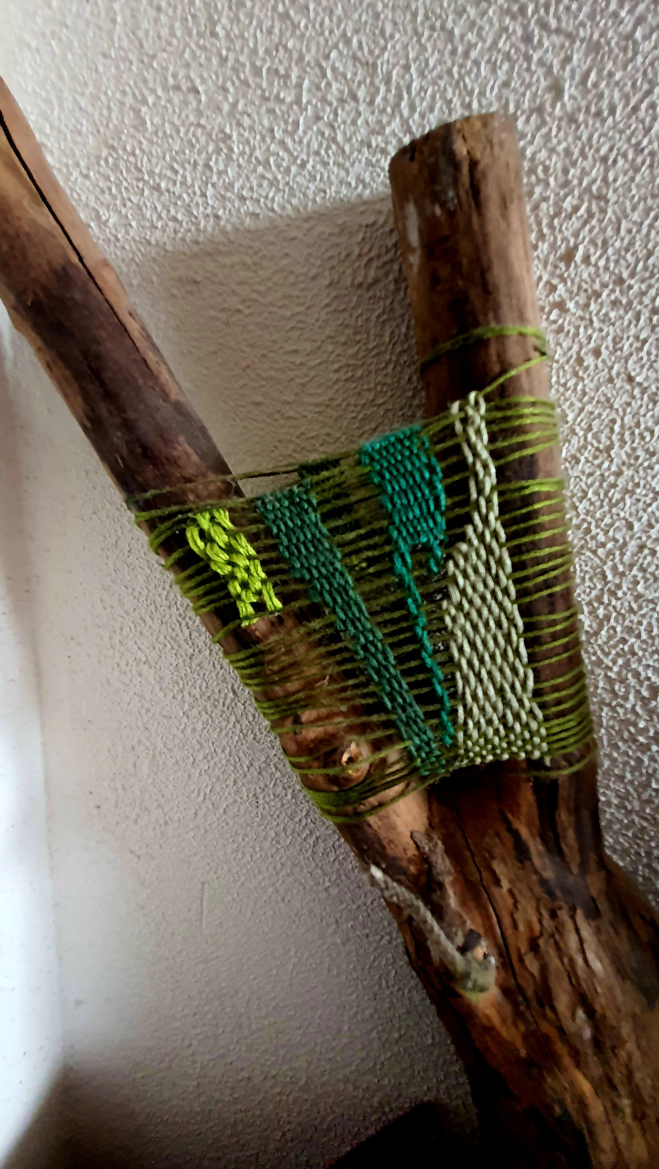 Woven wood branch green tones