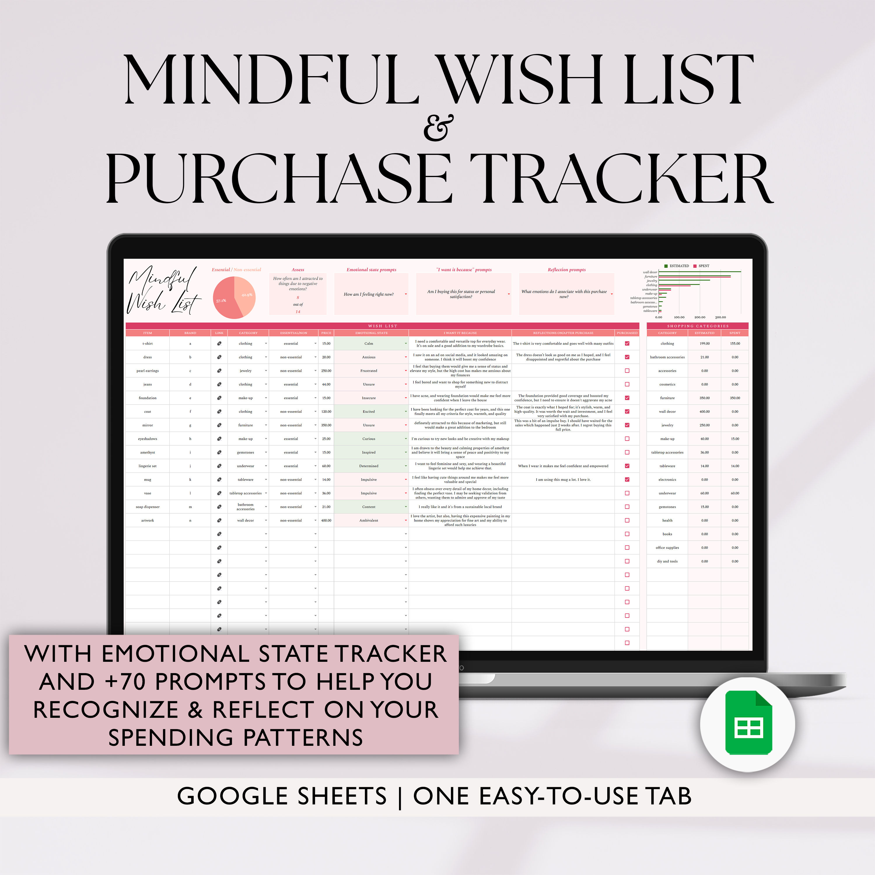 budget tracker, wishlist spreadsheet, digital tracker