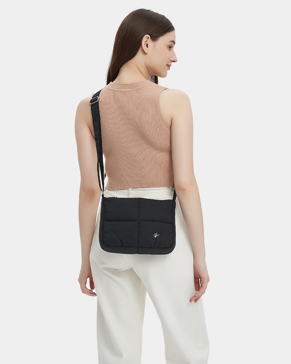 Thumbnail: Waffle Medium Puffer Sling Bag (Black)