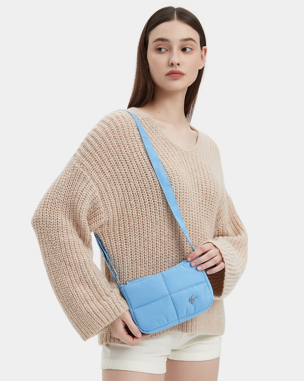 Thumbnail: Waffle Mini Puffer Sling Bag (Cornflower Blue)