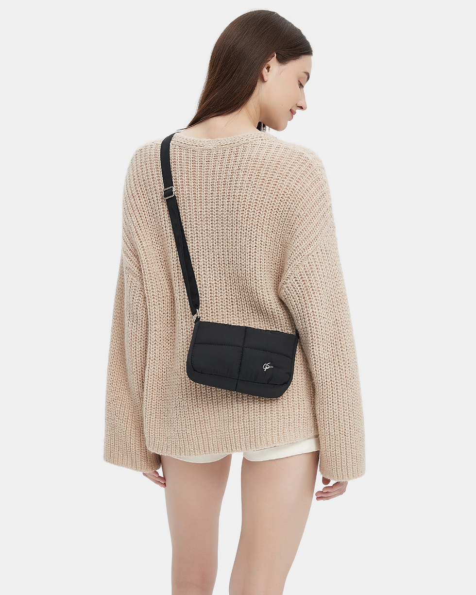 Thumbnail: Waffle Mini Puffer Sling Bag (Black)