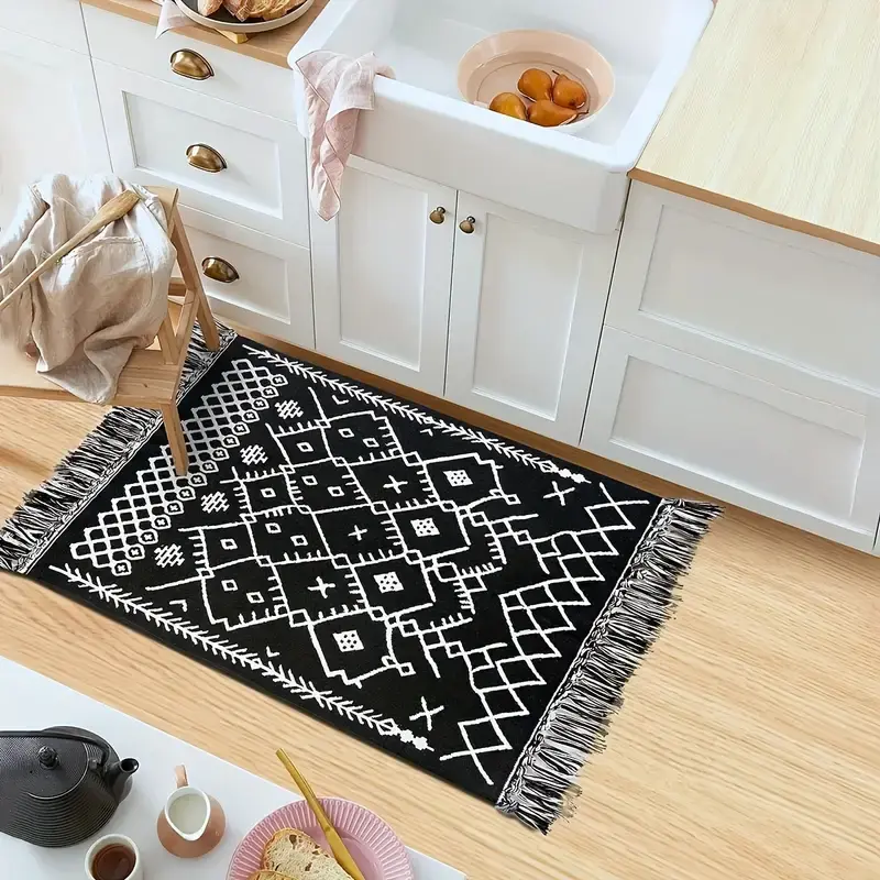 Bohemian Doorway Floor Mat with Tassel Runner Rug