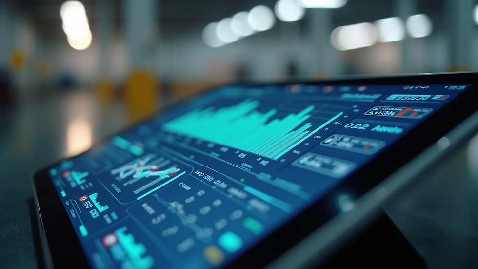 Close-up view of a tablet displaying industrial production data