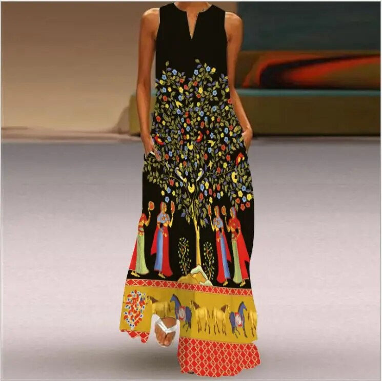 Thumbnail: Summer Women's Fashion Sexy Retro Print V-neck Sleeveless 