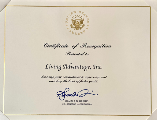 Kamala Harris Recognition of Living Advantage, Inc.