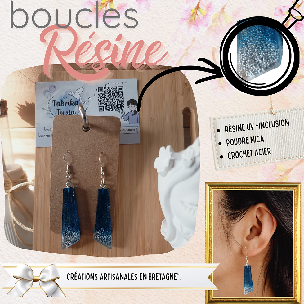 Miniature : Boucles d'oreilles résine et inclusions