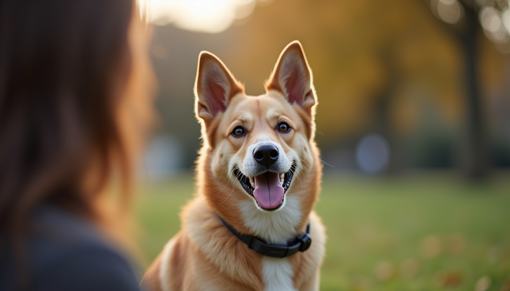 Close-up view of a dog focusing attentively during training
