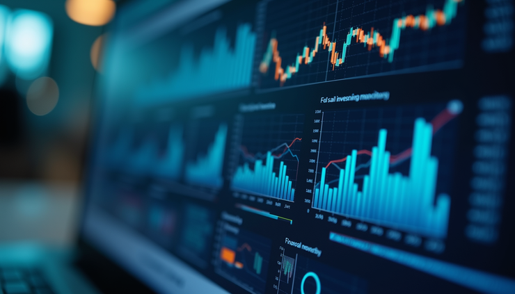 Eye-level view of a digital dashboard displaying global financial data and compliance metrics