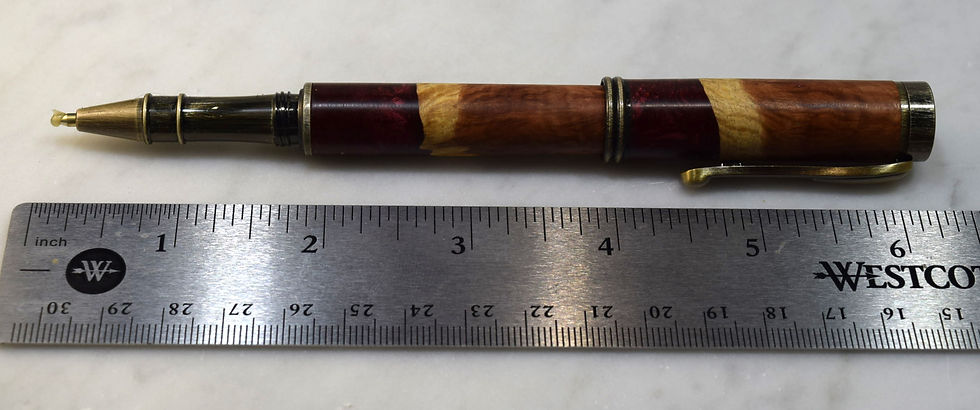 Thumbnail: Australian mallee burl wood w/ red resin on an antique bronze pen