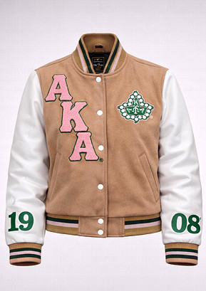 Beige AKA Cropped Varsity Jacket | Div9ne Fitness