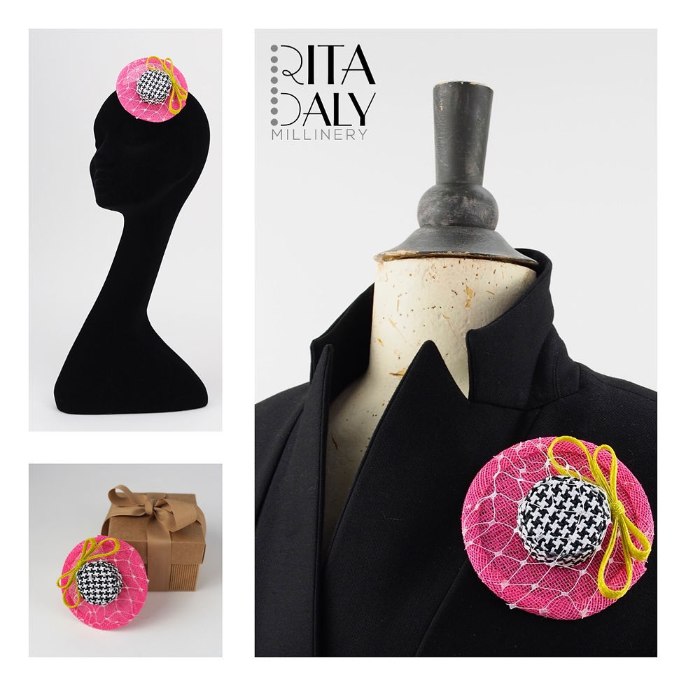 PINK HOUNDSTOOTH HAT BROOCH