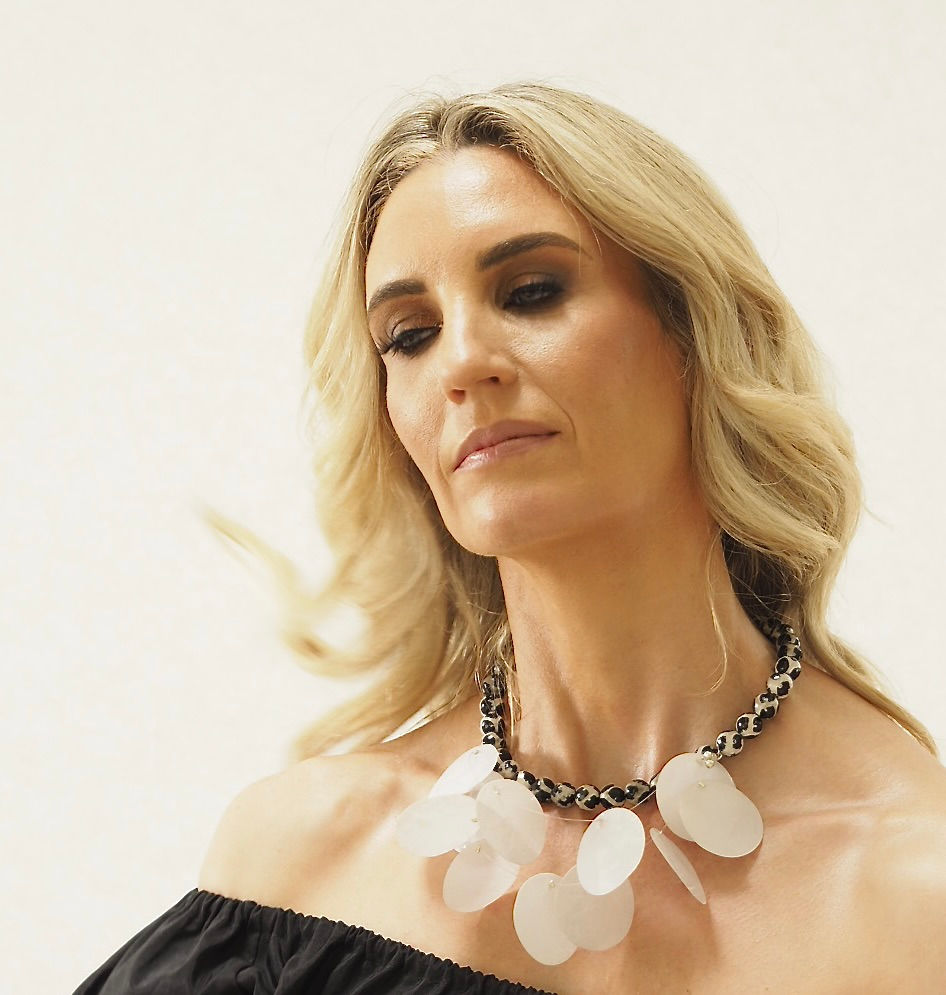 Thumbnail: White Disc and Leopard Bead Necklace