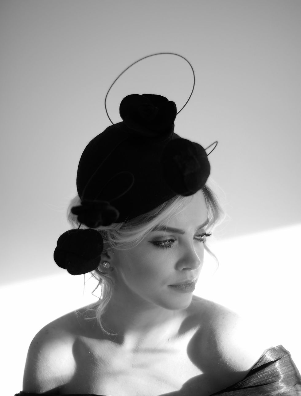 Thumbnail: NELL BLACK WOOL FELT FLOATING FLORAL HAT.jpg.