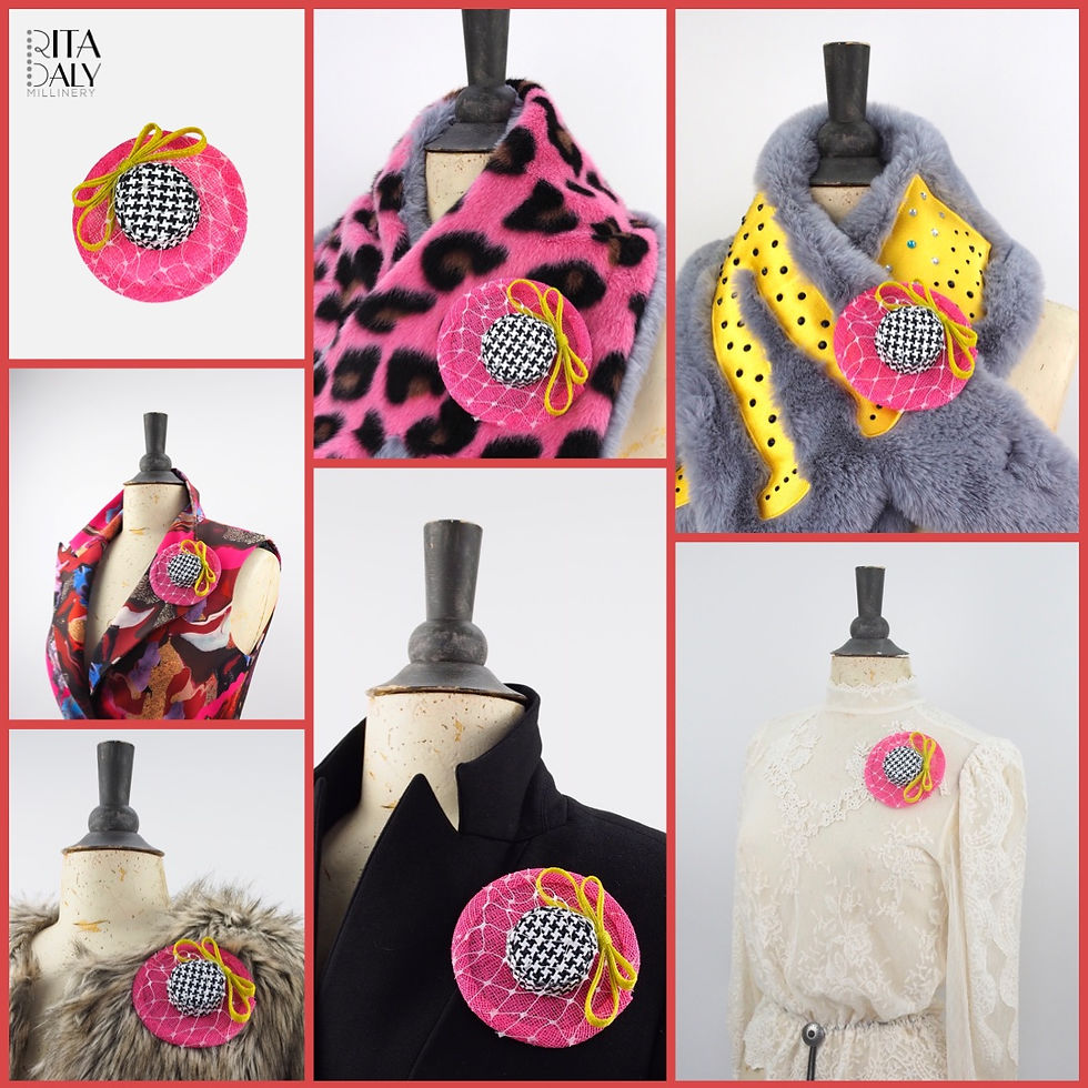 Thumbnail: PINK HOUNDSTOOTH HAT BROOCH