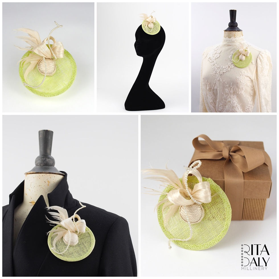 VIV GREEN AND CREAM HAT BROOCH