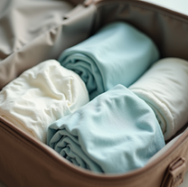 Close-up view of a neatly organized diaper bag with essential diaper accessories