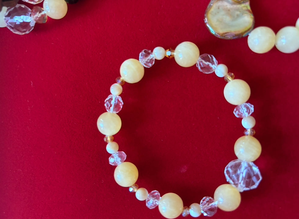 Thumbnail: #2-Yellow agate with tiger eyes set w/ crystal - one of a kind 