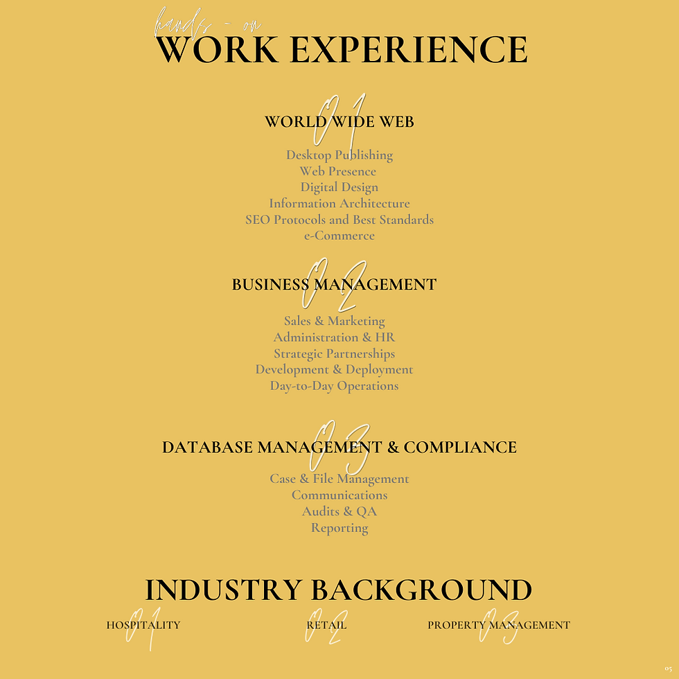 Work Experience & Sector Compliance Lineage | Michelle Lee White
