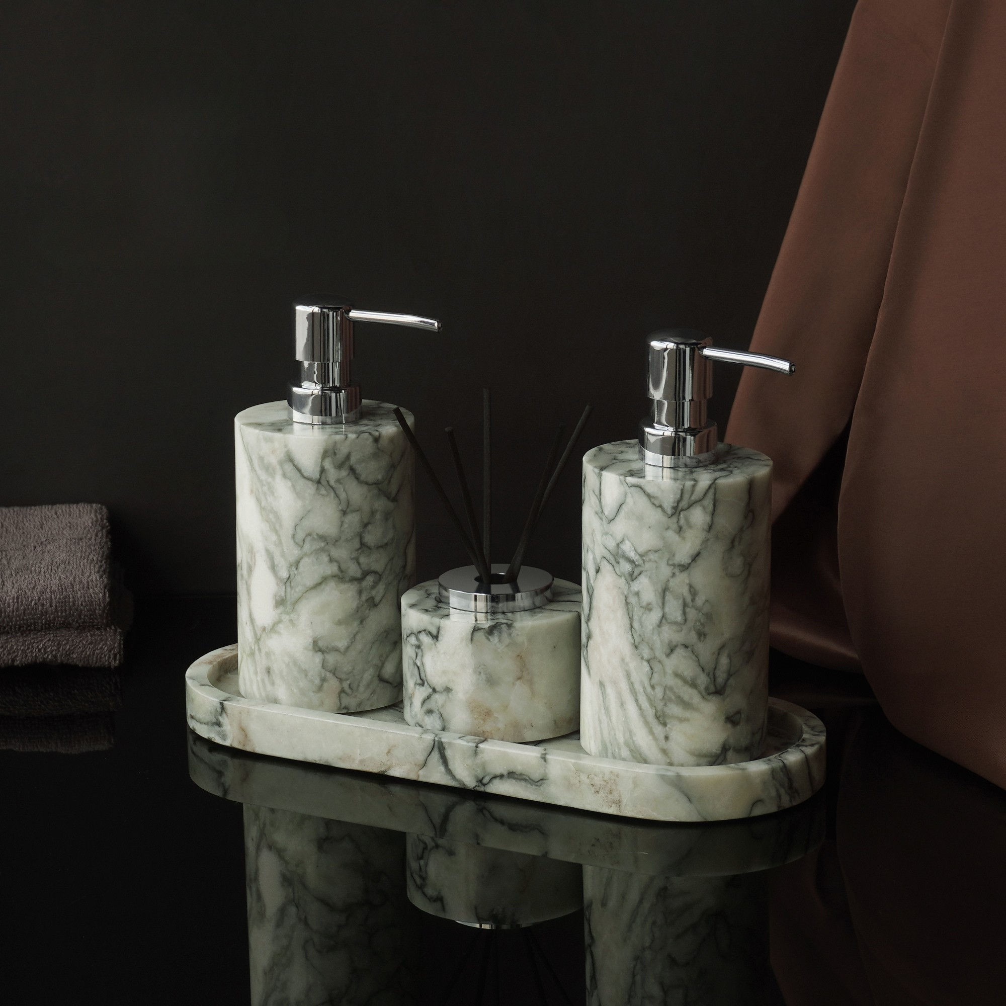 Аксессуары для ванной из натурального мрамора COLD EMERALD, хром