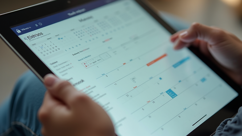 Close-up view of a digital calendar and task list on a tablet