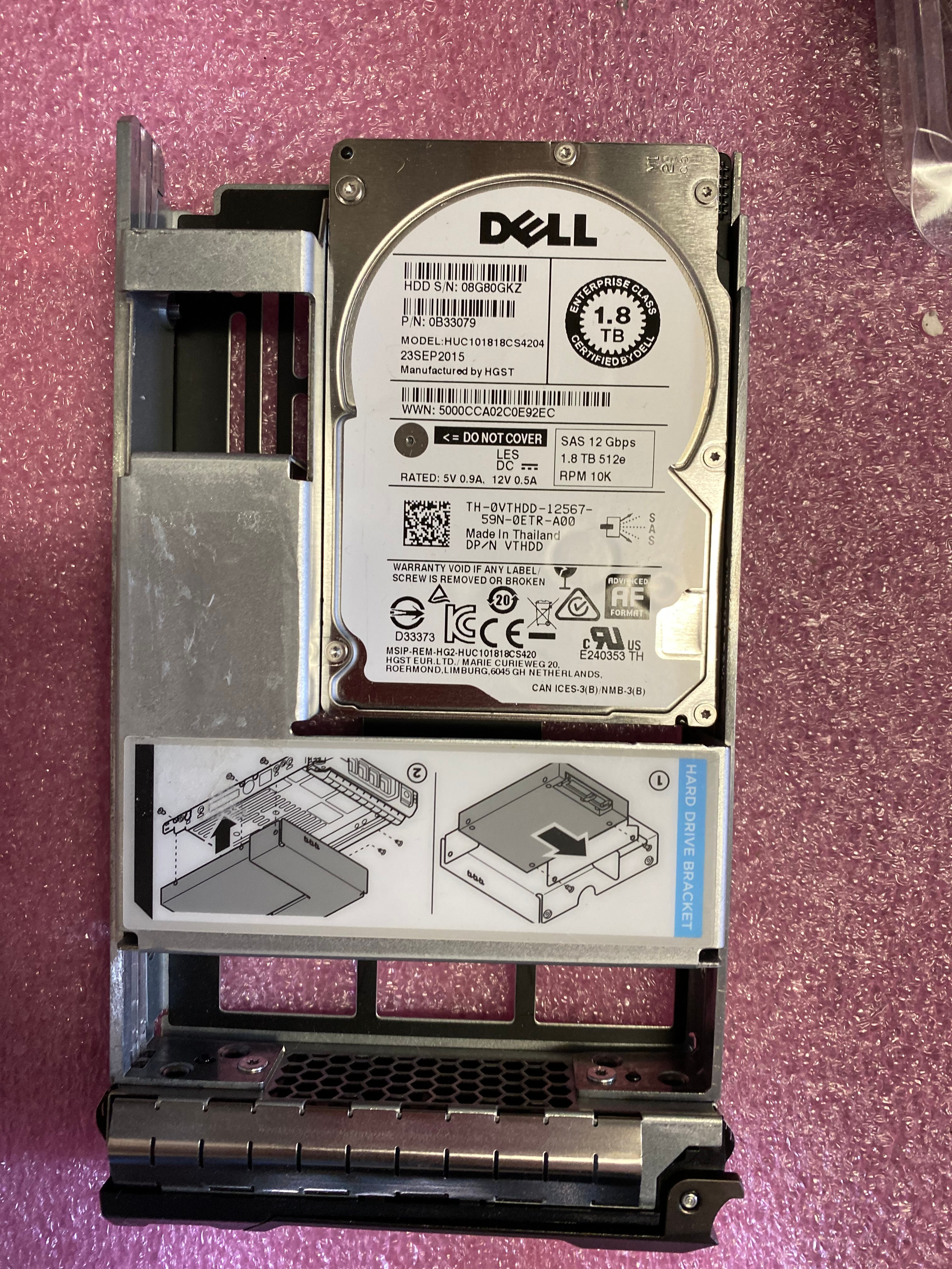 0B33079 Dell 1.8TB 10K RPM SAS 12Gbps 512e 2.5in