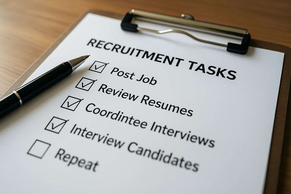 Close-up view of a checklist with recruitment tasks and notes