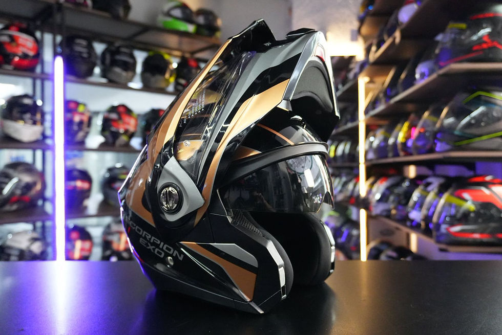 Miniatura: Casco Abatible Scorpion Exo Dual Adx 2 Negro Dorado Brillante