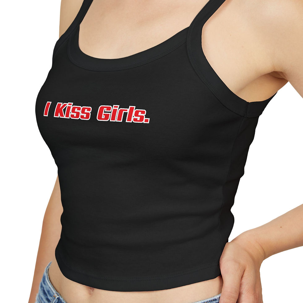 Thumbnail: I Kiss Girls Spaghetti Strap Tank Top — Lesbian Pride Crop Tank