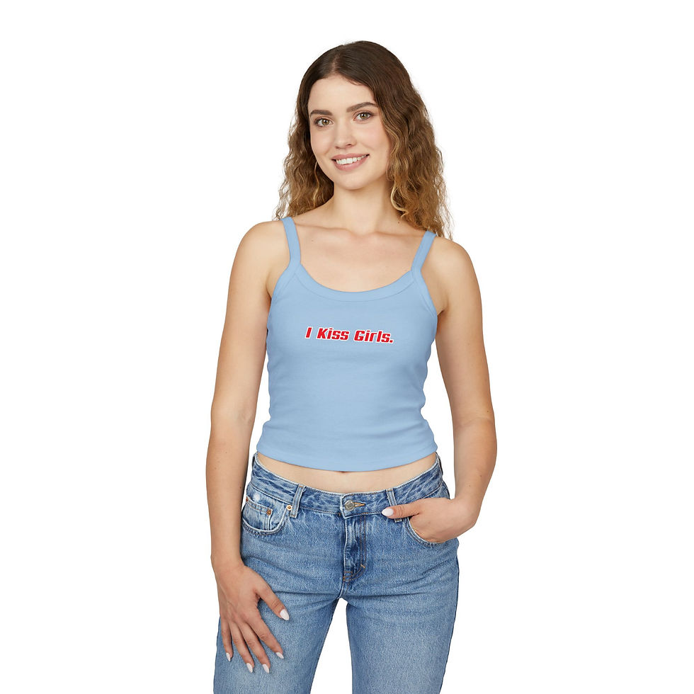 Thumbnail: I Kiss Girls Spaghetti Strap Tank Top — Lesbian Pride Crop Tank