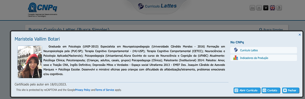 Psicologa sp, curriculo Lattes, boas referencias
