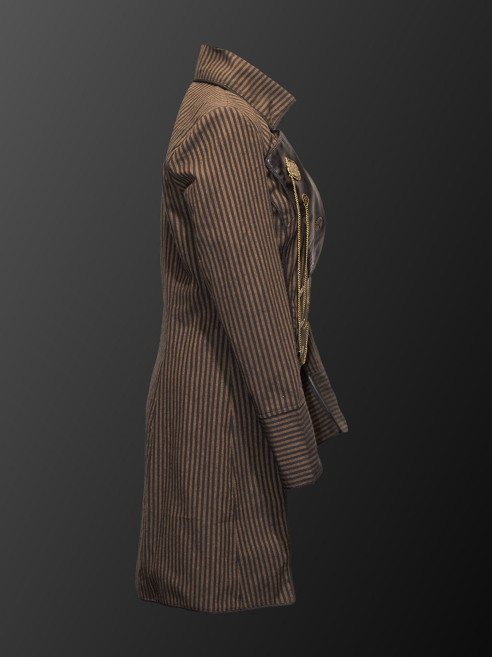 Thumbnail: Lightweight Black Vertical stripe on Brown Cotton Fabric Steampunk Coat