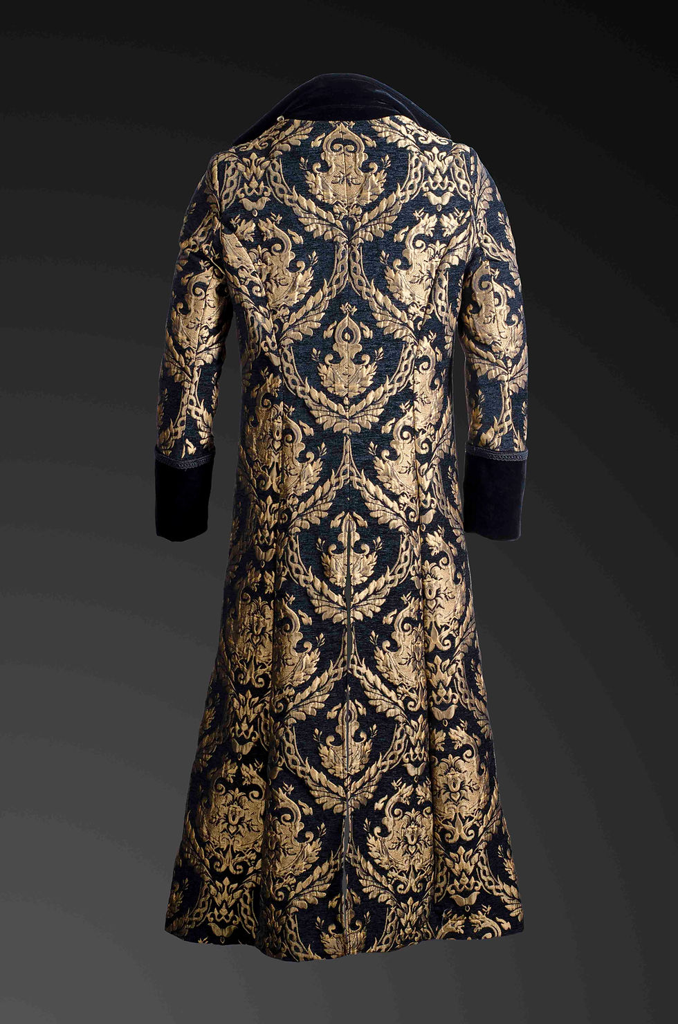 Thumbnail: Aristocratic Gothic Steampunk Gold Brocade Full Length Men's Coat with Built-in