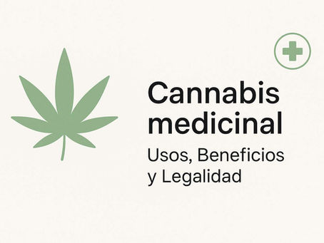 Cannabis medicinal: Usos, Beneficios y Legalidad” y cruz médica verde, ideal para artículos sobre usos terapéuticos, beneficios y legalidad de la marihuana.