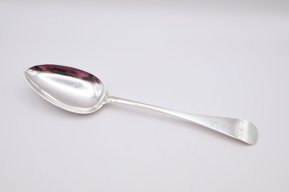 Thumbnail: Antique Georgian Silver Provincial Jersey Serving Spoon George Mauger C.1800