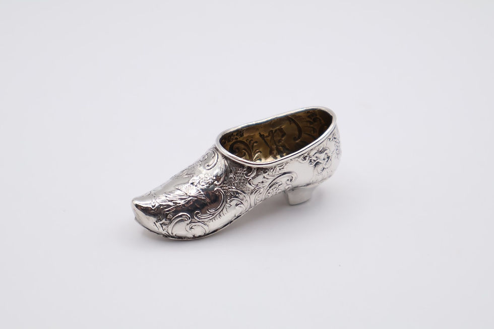 Thumbnail: Delightful Antique Silver Miniature Shoe Figurine Hallmarked Sheffield 1896