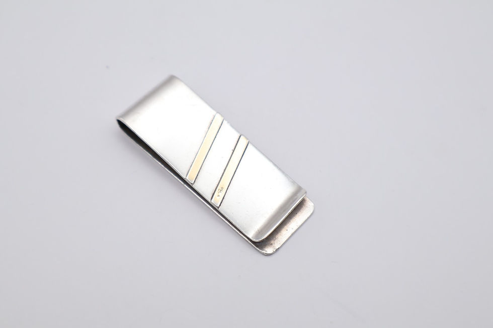 Thumbnail: Quality Vintage Silver with Gold Inlay Money Clip Stamped 925