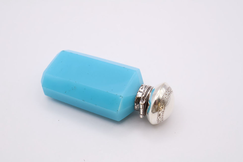 Thumbnail: Antique Silver Topped Turquoise Glass Scent Bottle