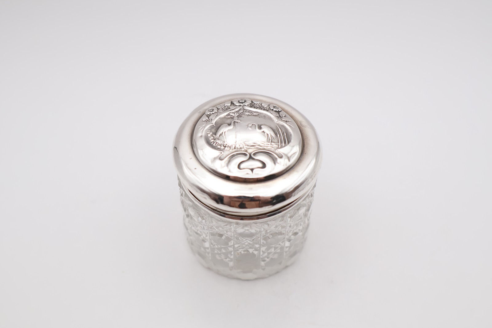 Antique Sterling Silver Topped Jar Hallmarked Birmingham 1909