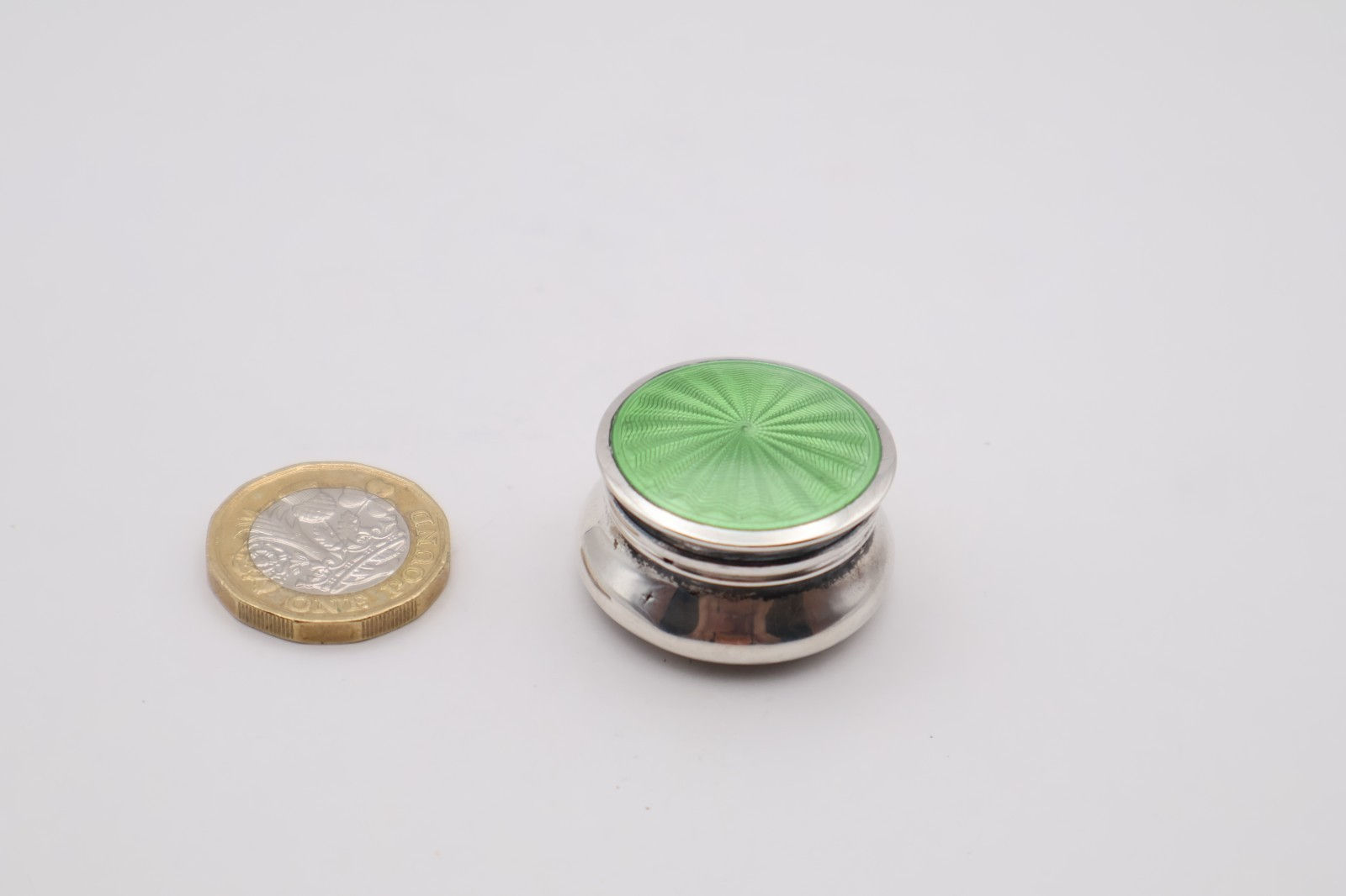 Delightful Antique Silver Guilloche Enamel Pill Pot Hallmarked Birmingham 1913
