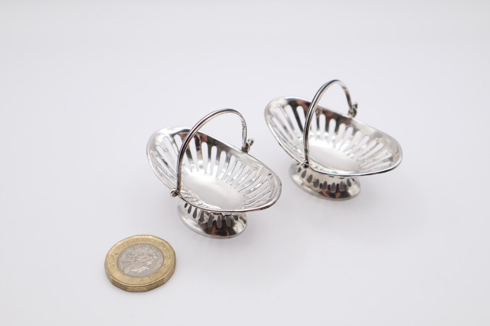 Delightful Antique Silver Pair of Miniature Fruit Baskets Birmingham 1906/11