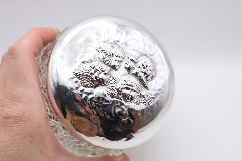 Thumbnail: Large Antique Silver Topped Cherub Glass Dressing Jar Hallmarked Birmingham 1905